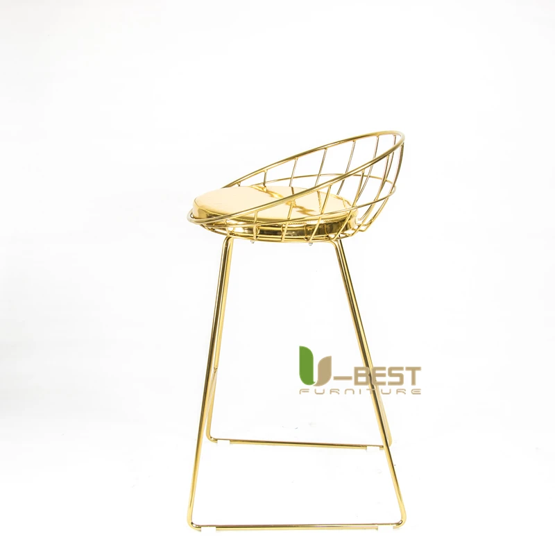 Modern Design Luxury Gold Color Stainless Steel Bertoia Wire Bar Stool Chairs For Hotel Club  (3)
