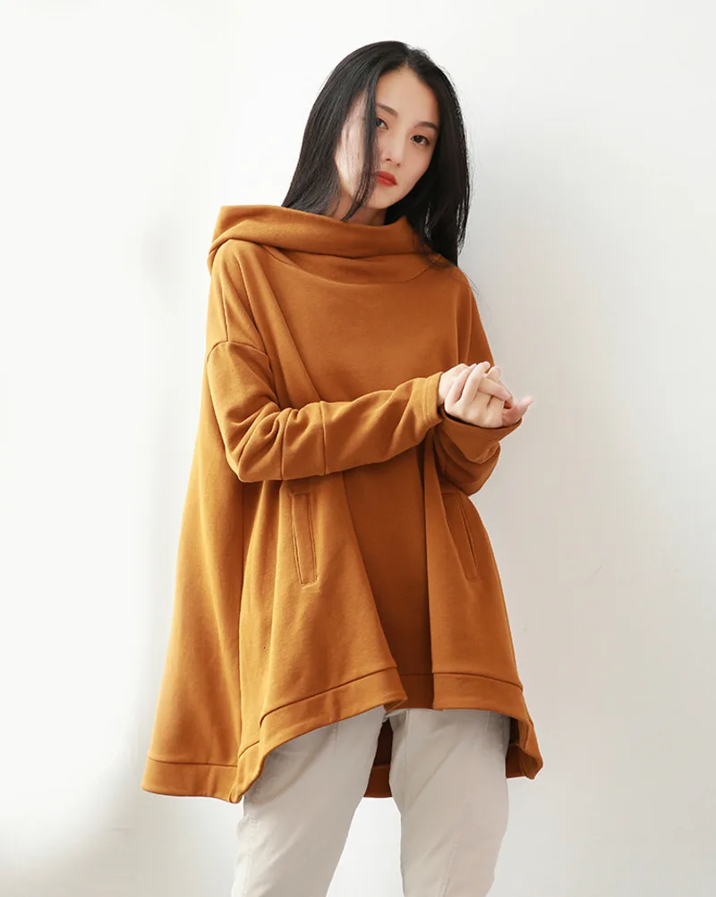 MEVGOHOT Autumn Thick Woman Solid All-match Oversize Hoodies Plus Size Winter Terry Hat Irregular Loose Sweatshirt HD1087