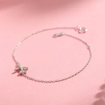 

OBEAR Silver Plated Plane Bracelet for Women Zircon Aircraft Airplane Adjustable Chain Bracelets Luxury Jewelry Girls Gift