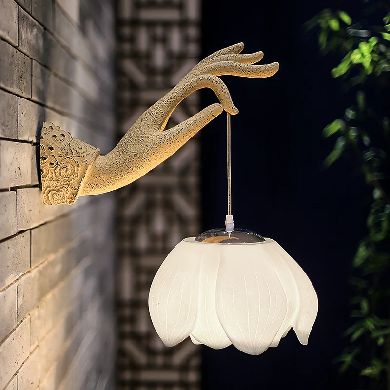 Китайский стиль лотоса настенный светильник индивидуальное творчество спальня прикроватная лампа коридор лестница лампа видео настенный светильник