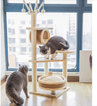 

Export Small Sisal Cat Climbing Frame Luxury Bamboo Mat Cat Litter Cat Tree Wooden Cat Jumping Platform Cat Scratching Board