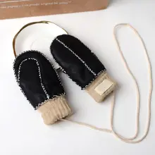 Детские зимние перчатки с подвесным канатом, утепленные замшевые Искусственные кожаные перчатки