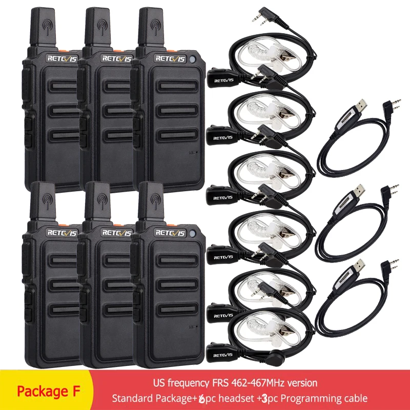 Package F RETEVIS RT19/RT619 Walkie Talkie 6 шт. PMR радио FRS/PMR446 VOX скремблер частота прыжка двухстороннее радио приемопередатчик Comunicador - Цвет: Package F