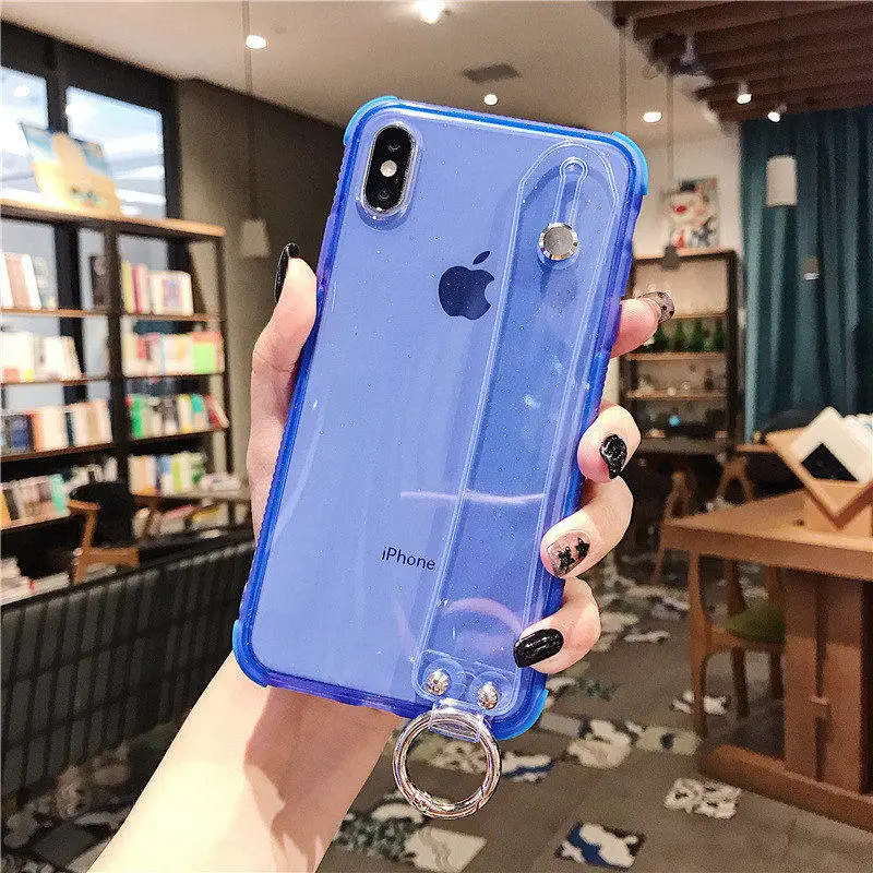 Синий NFH Тонкий блестящий браслет ударопрочный чехол для iPhone 6 6S Plus X XS XR XS Max 7 8Plus силиконовый браслет чехол-подставка - Цвет: Синий