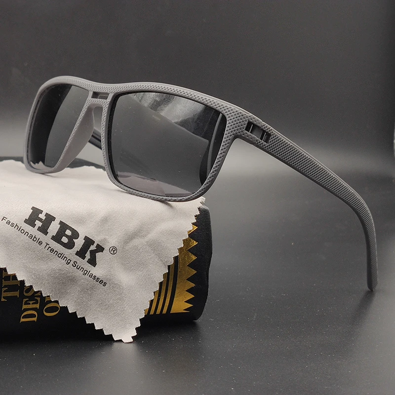 HBK, мужские поляризованные солнцезащитные очки TR90 для вождения, рыбалки, квадратные, сверхлегкие, небьющиеся, солнцезащитные очки, мужские, защита от ультрафиолета - Цвет линз: C4 grey black