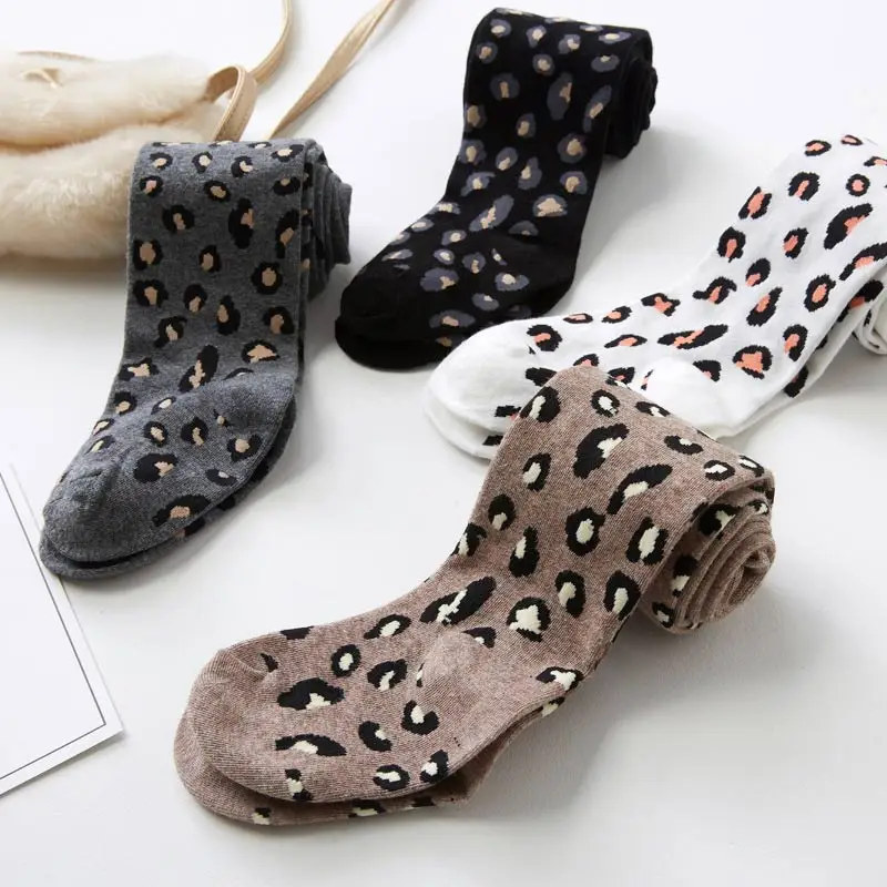 Fashion Retro Leopard Pantyhose For Girls Autumn Winter Children Baby Tights Soft Combed Cotton Tights 2-9 Years old kids Pants