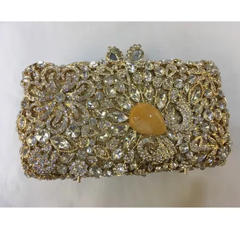 

Crystal Clutch Evening Bag for Women Metal Floral Luxury Handbags Women Bags Designer High Quality Bridal Wedding Elegant Party