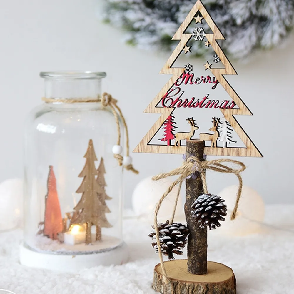 

Christmas Openwork Desktop Ornaments Romantic Wooden Heart Shaped with Pine Cone Embellishment Ornament Christmas Decorations