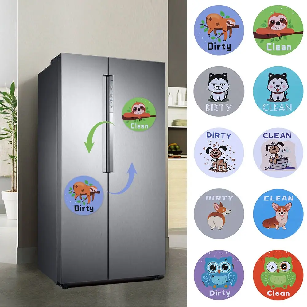 

Двухсторонние магниты на холодильник, Рисунок совы, собаки, чистый грязный знак, магнитная наклейка для посудомоечной машины, домашний декор