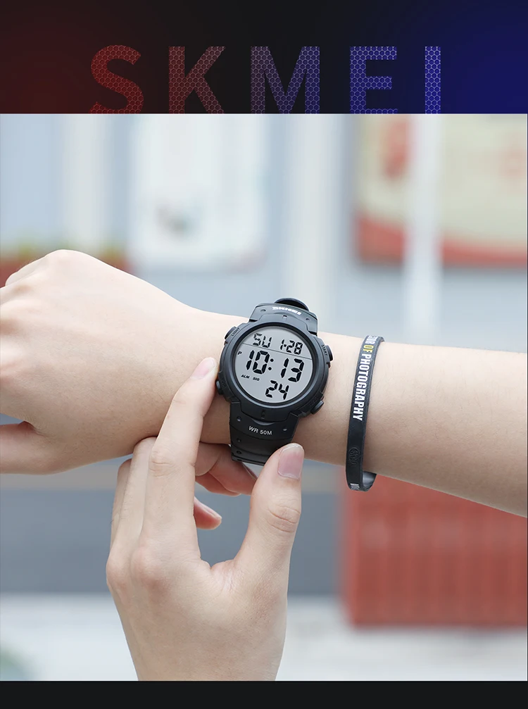 SKMEI 1068 Man Watch Fashion Big Numbers Show Sport Style 50M Waterproof Alarm Clock Digital Men Wrist Watch Relogio Masculino