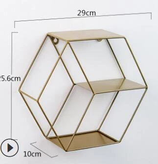 Металлическая Современная промышленная Стильная Золотая овальная настенная полка, органайзер для украшения вазы для растений, полки для гостиной, балкона, Декор - Цвет: hexagon gold