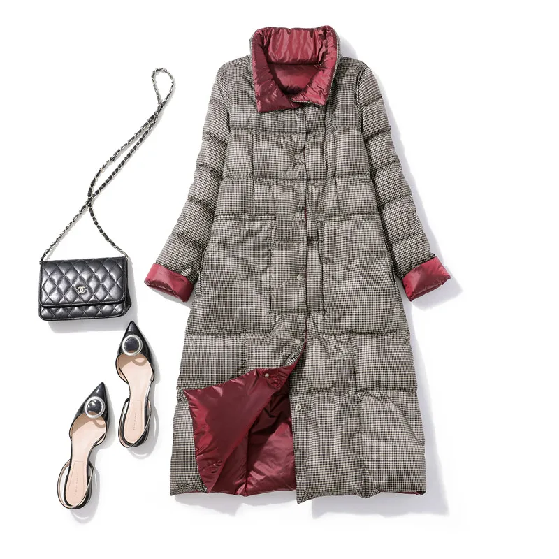 FTLZZ Women Double Sided Down Long Jacket Winter