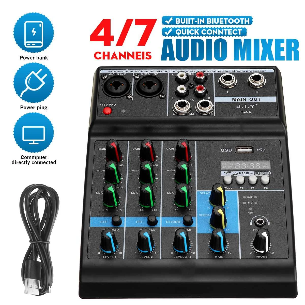 Profesjonalne 4 kanałowy mikser Audio bluetooth 5.0 komputer USB pogłosu kontroler DJ etap Lifeshow konsola miksująca Profesjonalne 4 kanałowy mikser Audio bluetooth 5.0 komputer USB pogłosu kontroler DJ etap Lifeshow konsola miksująca