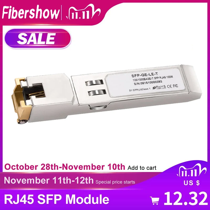 Módulo Gigabit RJ45 SFP, puerto Ethernet, módulo SFP, interruptor gbic 10/100/1000M, conector SFP cobre RJ45