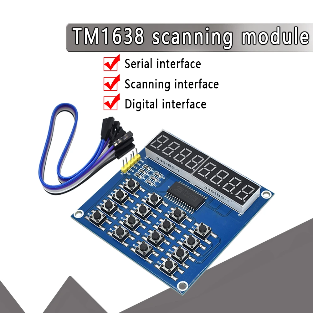 TM1638 цифровой светодиодный Дисплей 8 бит трубчатая доска 3-провод 16 ключей