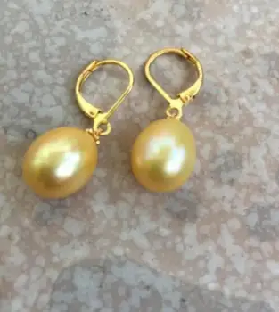 

Jewelry Jade Earring Pair Of huge 9-11mm south sea baroque gold pearl earring 14k Free Shipping