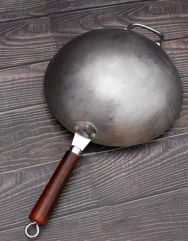 Gas Cooker Wooden Handle Pure Iron Pan Stainless Steel No Coating Non-stick Wok Hand Forging Iron Pan Chinese Style Iron Pot
