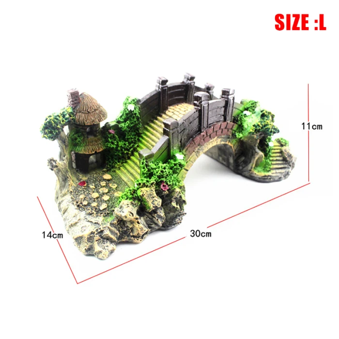 Aquarium Ornament Bridge Resin Rockery Fake Rock Bridges Pavilion Tree Landscape Fish Tank Decor FP8