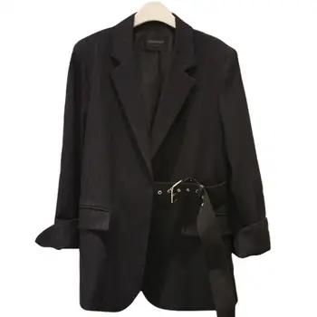 

new black suit casual striped stitching fashion long blazer