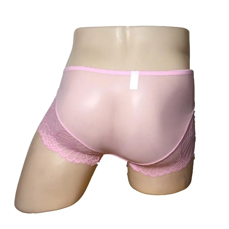 Sexy Sissy Men Sheer Bulge Pouch Lace Panties Stockings Penis Sheath Boxer Shorts Male Breathable Gay Underwear Lingerie