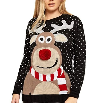 

European Fashion Loose Ugly Christmas Sweater Fluff Deer Jacquard Womens Sweaters 2019 New Autumn Winter Knitted Jumper M90601