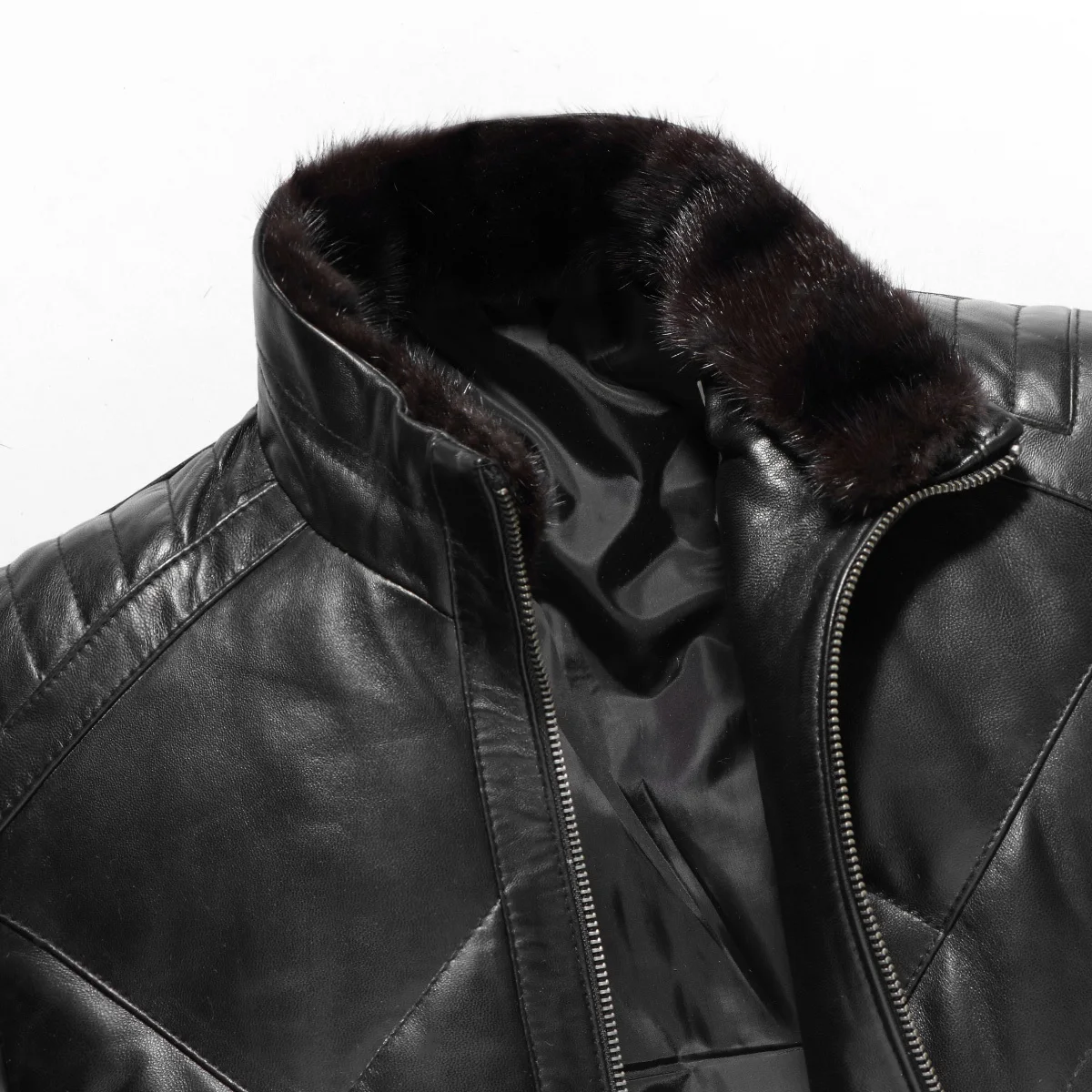 Мужская кожаная куртка, зимняя куртка, Мужская натуральная овчина, пальто для мужчин, норковый меховой воротник, пуховики размера плюс, LSY088381 MY1650
