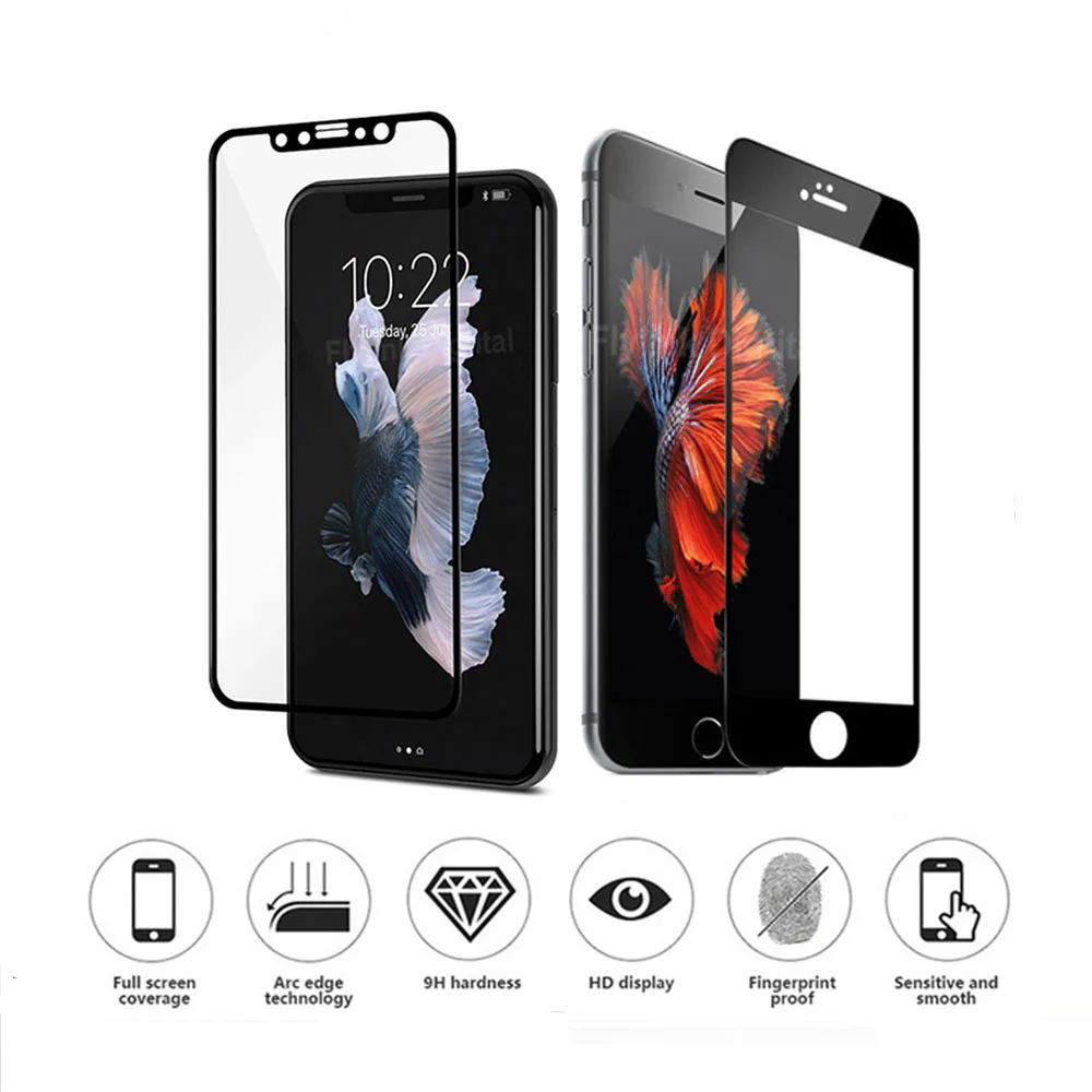 3D Full Coverage Tempered Glass For iPhone 7 6 6s 8 Plus Screen Protector Protective On X Film | Мобильные телефоны и