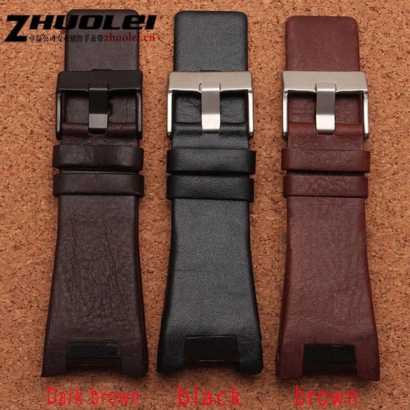 

fit Diesel DZ4246 DZ1273b Bracelet 32*17mm plain black Dark brown genuine leather steel clasp watchband strap Dedicated men