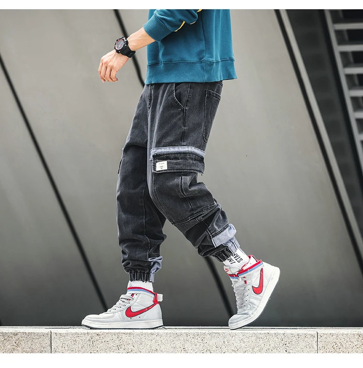 Мужские джинсы, модные, однотонные, повседневные, с карманами, рабочие, джинсовые брюки, мужские, уличная, дикие, хип-хоп, свободные, мужские джинсы