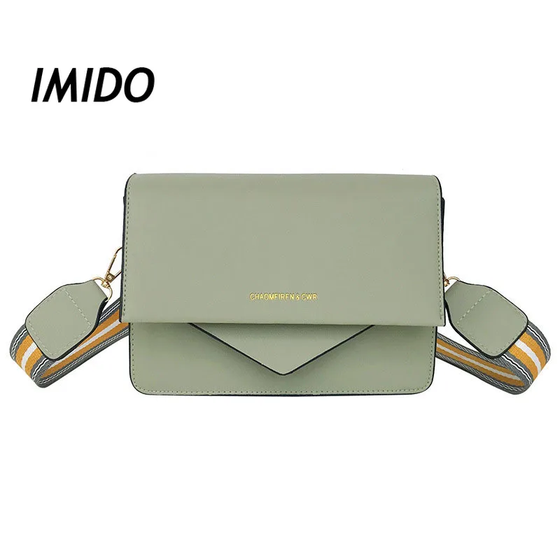 

College style solid color PU shoulder bag fashion hit color wideband small square bag cover zipper hidden bag crossbody bag