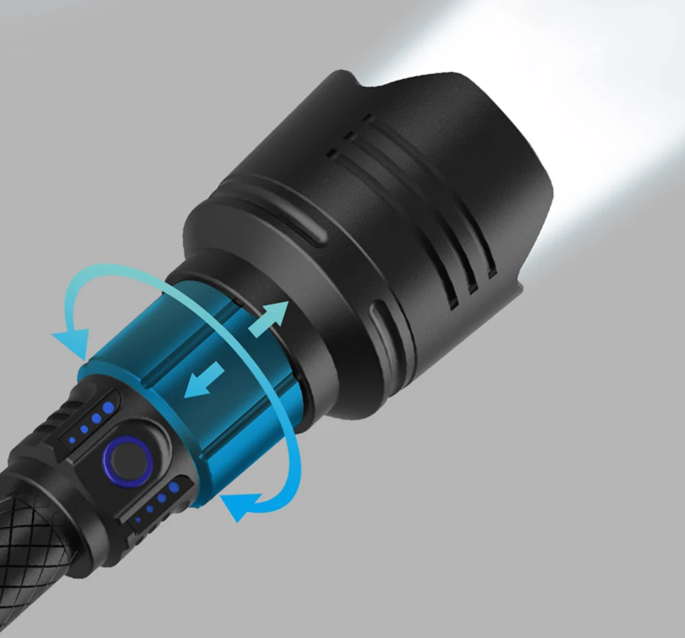 Мощный 7-core P10 светодиодный фонарик с Батарея Дисплей USB Вход& Выход Функция масштабируемой тактический фонарь для наружного освещения
