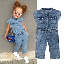 Джинсовый комбинезон с короткими рукавами для маленьких девочек от 2 до 6 лет, комбинезон для девочек, комбинезоны, Детский костюм, летняя одежда