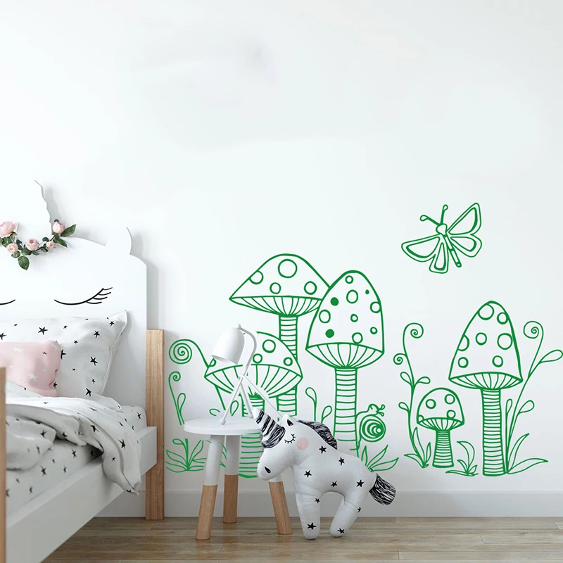 Cartoon Woodland Mushroom Butterfly Wall Sticker Baby Nursery Kids Room