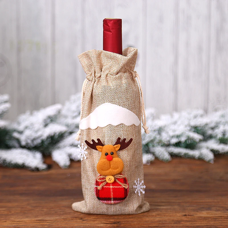 Christmas Wine Bottle Cover Xmas Dinner Wine Cover Lovely Santa Snowman Party Ornament Decor New Year Home Party Table Decor - Цвет: B