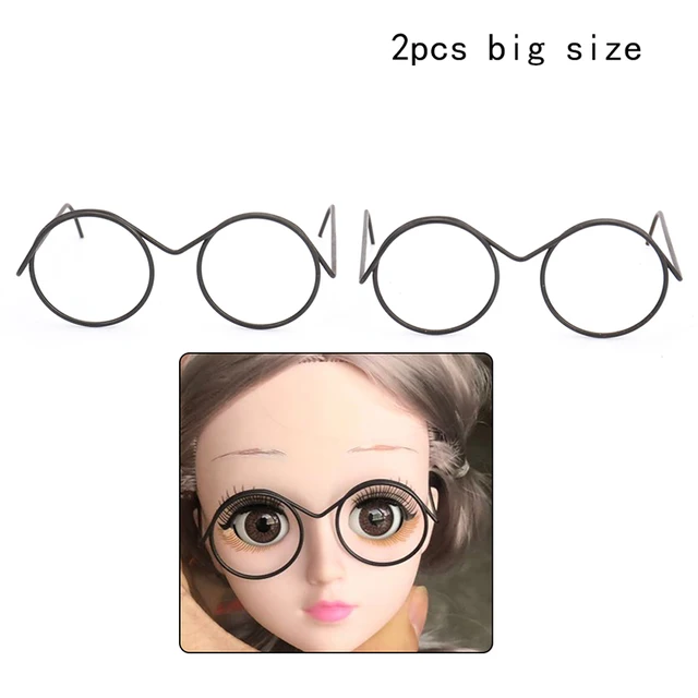 2PCS BlackTop Selling Round Frame Lensless Retro Cool Doll Glasses For BJD Doll 1/6 30cm Doll Accessories 5.7cm