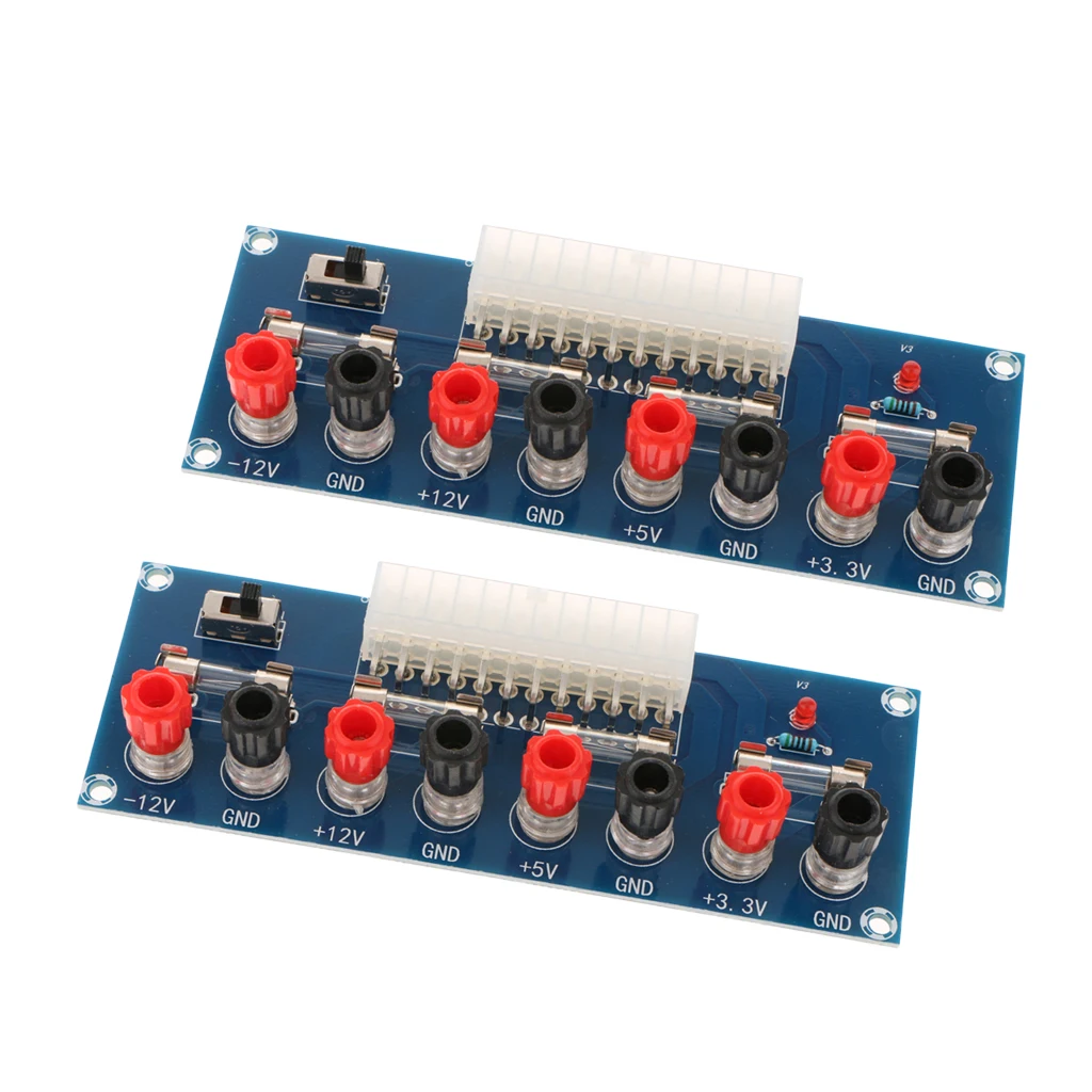 2x ATX Benchtop Power Board, 24 Pin Computer ATX Power Supply Breakout Adapter Module 12V 5V 3.3V -12V