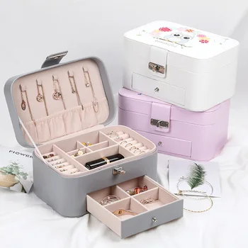 

candy color fashion women luxury jewelry box mini style leather Jewelry Storage Case for Home Travel girl gift 200807-32