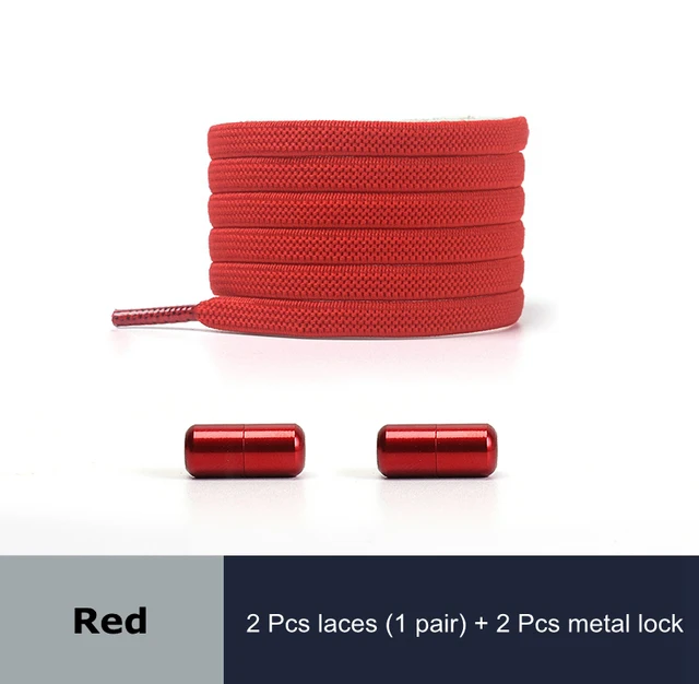 Free to Match Elastic Shoelaces Lock Lazy Laces Flat Multi Color Options No Tie Shoelace Round Capsule Metal 18 Colors Red