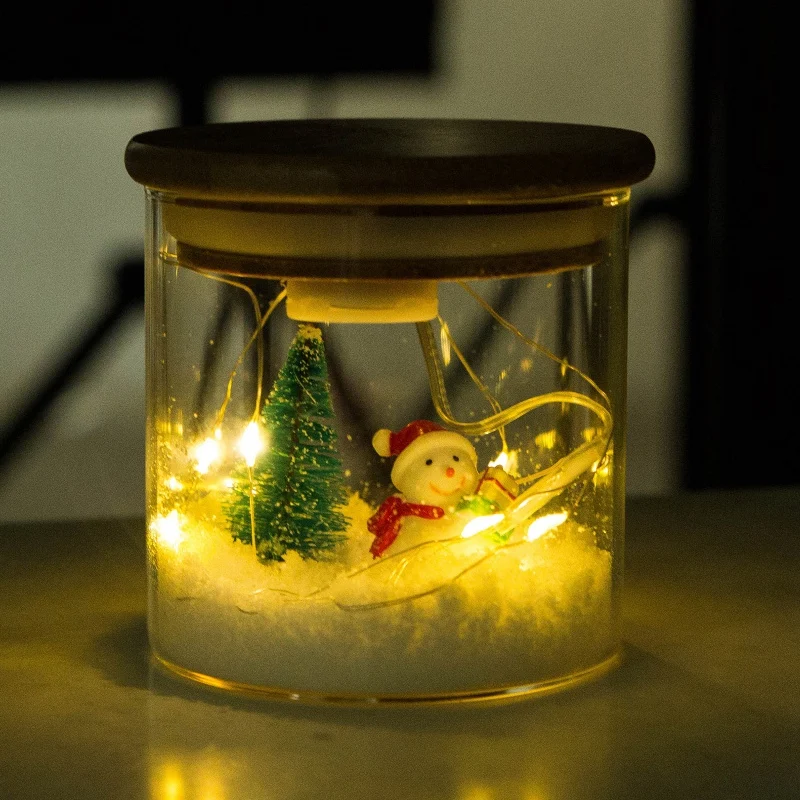 

Christmas Lights Snow Scenery Night Lights Snowman Christmas Tree Snowball Festival Home Decoration Glass Bottle