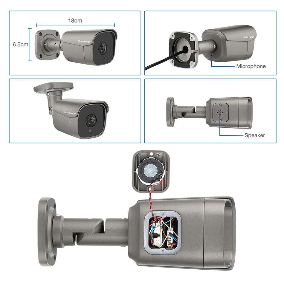 Techage H.265 4CH 5MP POE NVR Kit CCTV System Two Way Audio Alarm Sound AI IP Camera IR Outdoor Vid