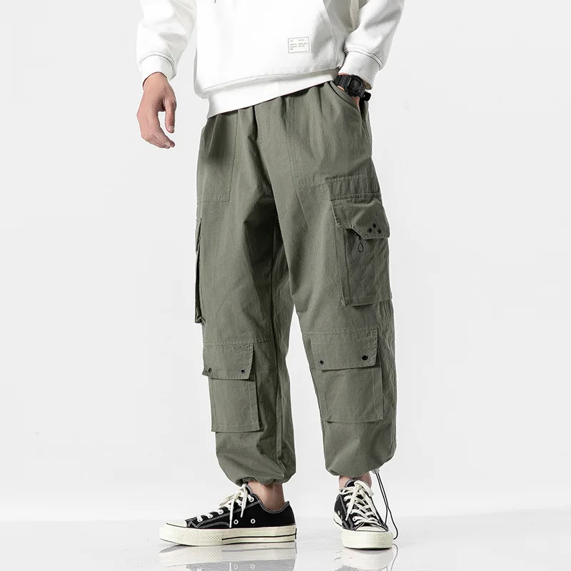 

Wu Aircraft Can Bib Overall Men's Popular Brand Ankle Banded Pants Chunyu Bunraku CHIC Multi-pockets Harem Pants Loose-Fit xi ha