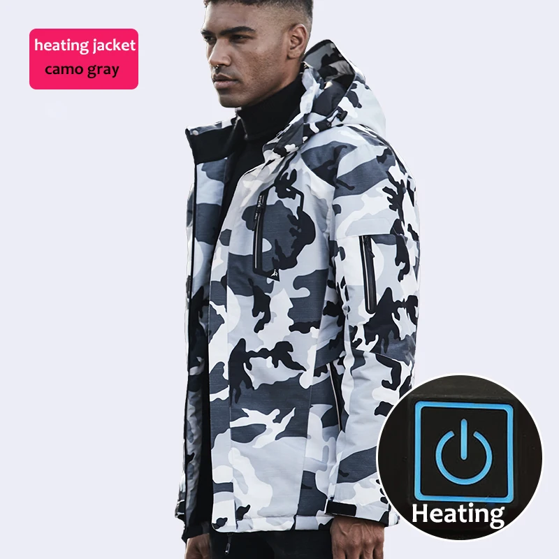 Camo Beige Мужская зимняя куртка с электрическим подогревом, теплая парка, зимнее пальто с капюшоном, камуфляжная ветровка, мужская куртка, Размер 6XL 8XL, дропшиппинг - Цвет: Camo Beige