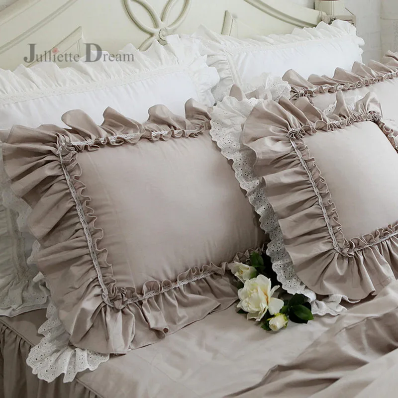 2pcskhakipillowcaseEuropeanluxurybigrufflepillowcoverhandmade