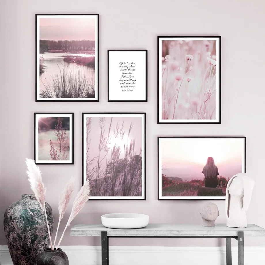 

Pink Plant Forest Girl Landscape Quotes Nordic Posters And Prints Wall Art Print Canvas Painting Wall Pictures For Living Room