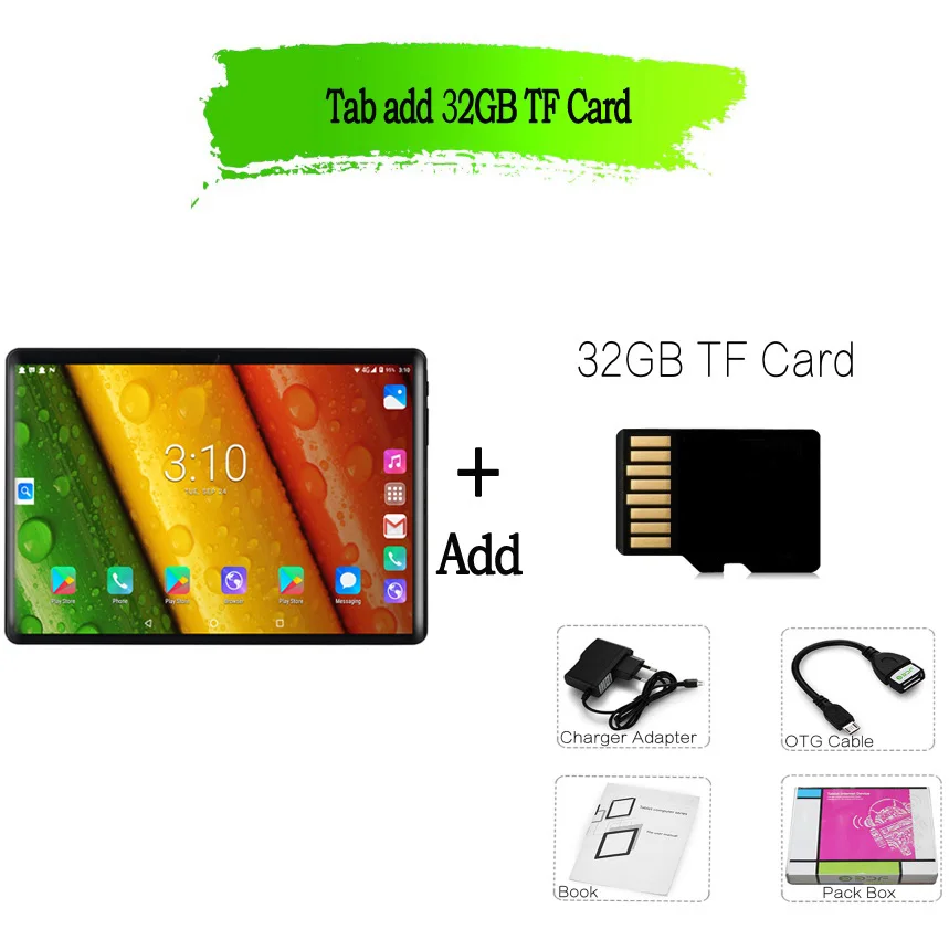 Add 32GB TF card BDF планшет 10 дюймов 3G/4G LTE телефон SIM планшеты ПК Android 9,0 Google Play десять ядер 8 ГБ/128 ГБ ips планшет 7 8 9 10 металлический планшетный ПК - Комплект: Add 32GB TF card