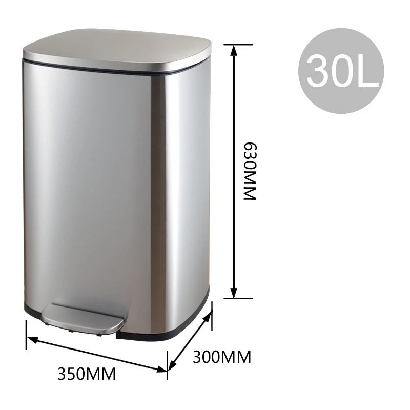 Rectangular, Stainless Steel, Soft-Close, Step Trash Can, 30 Liter