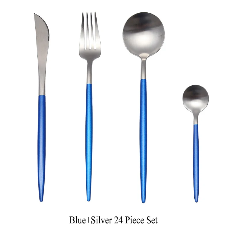 Blue Silver 12 шт./компл. набор посуды 304 Нержавеющая сталь Черный Золотой набор столовых приборов нож, вилка, набор столовых приборов посуда столовые приборы Прямая - Цвет: Blue Silver