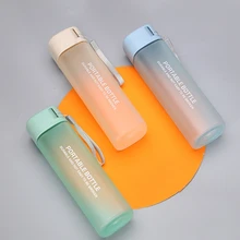 

550Ml Square Frosted Plastic Milk Water Cups Portable Frosted Cup Leak Proof Bottle with Rope High Temperature for Travelling