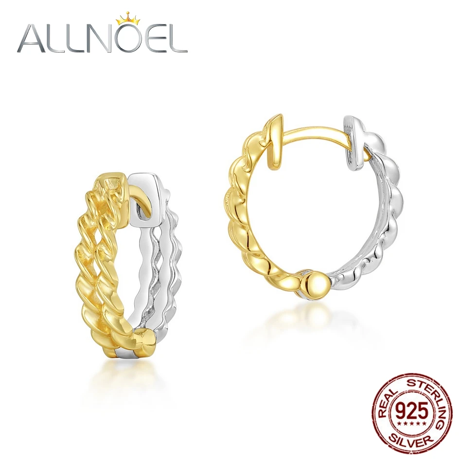 ALLNOEL Solid 925 Sterling Silver Hoop Earrings Two Color Plateing Genuine Design Fine Jewelry 2021 New Arrivals | Украшения и
