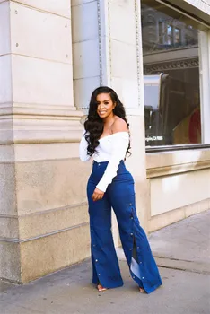 

SZMALL Newest Fashion High Waist Flare Jeans Women Autumn Spring Pockets Stylish Female Button Casual long Trousers Bottoms